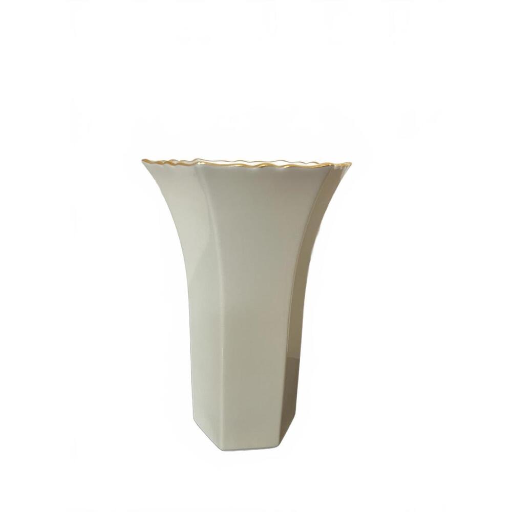 Vintage Lenox Fluted Panel Vase Ivory Gold Rim ~ Made in USA